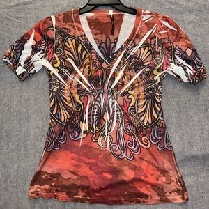 Artistic Butterfly Graphic V-Neck Tee